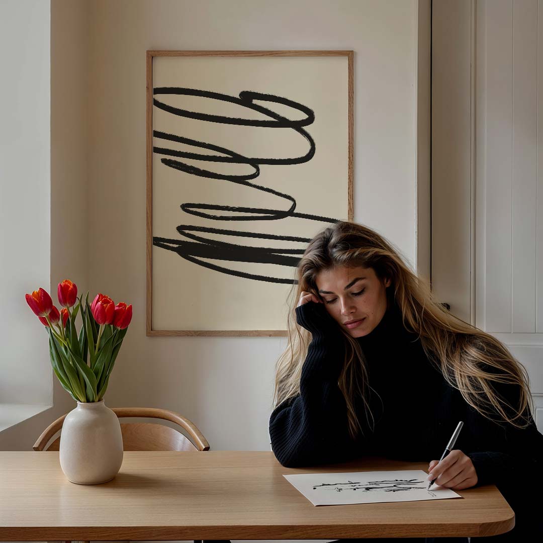 Modern Minimalistische Krul Art – staande muurposter met abstracte vormen