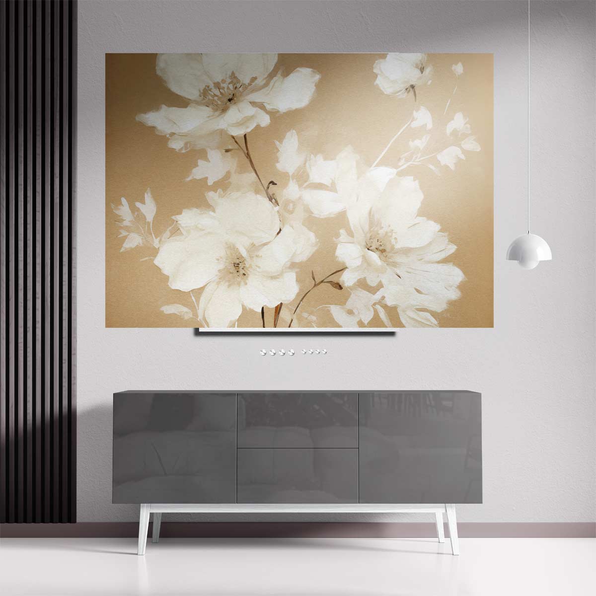 Elegante Bloemen op Beige – plexiglas wanddecoratie in portret formaat
