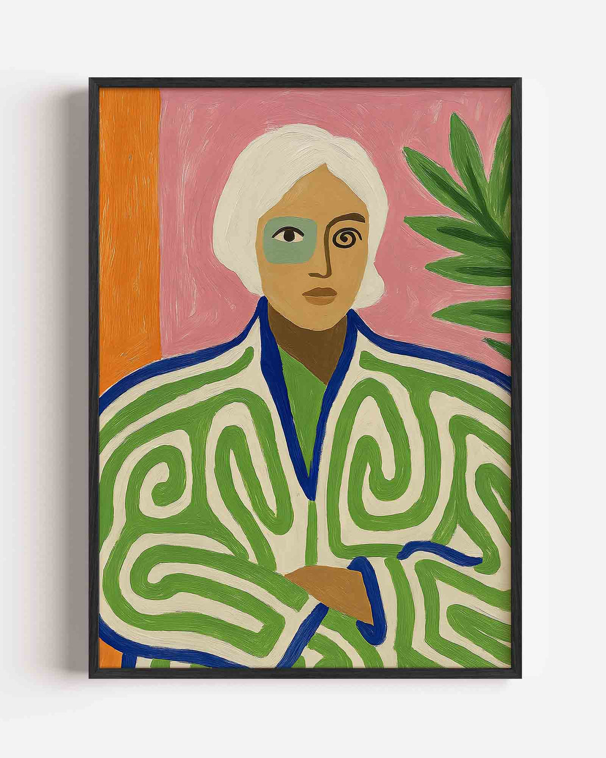 Portret met groene patronen – dromerige illustratie poster als wanddecoratie
