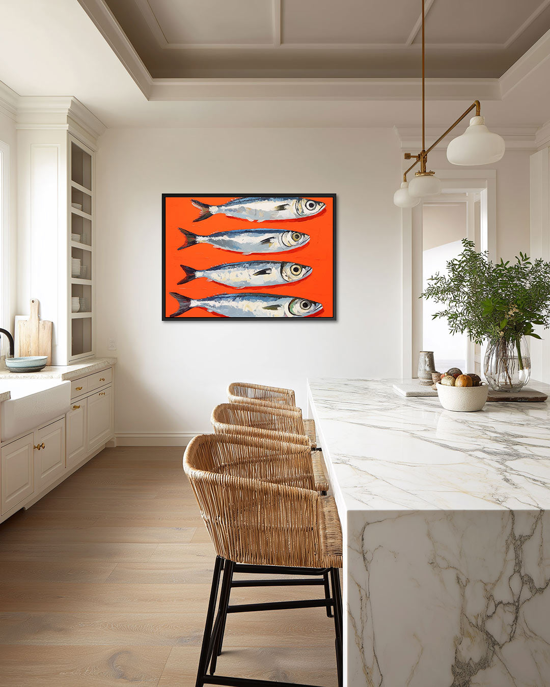 Vissen op oranje – liggende wanddecoratie