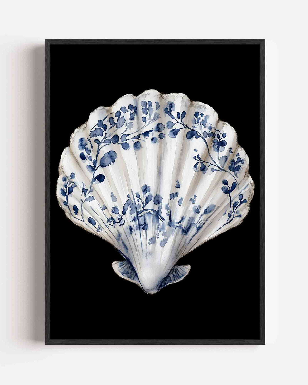 Schelp met blauwe takken – Delfts blauwe portret poster als wanddecoratie