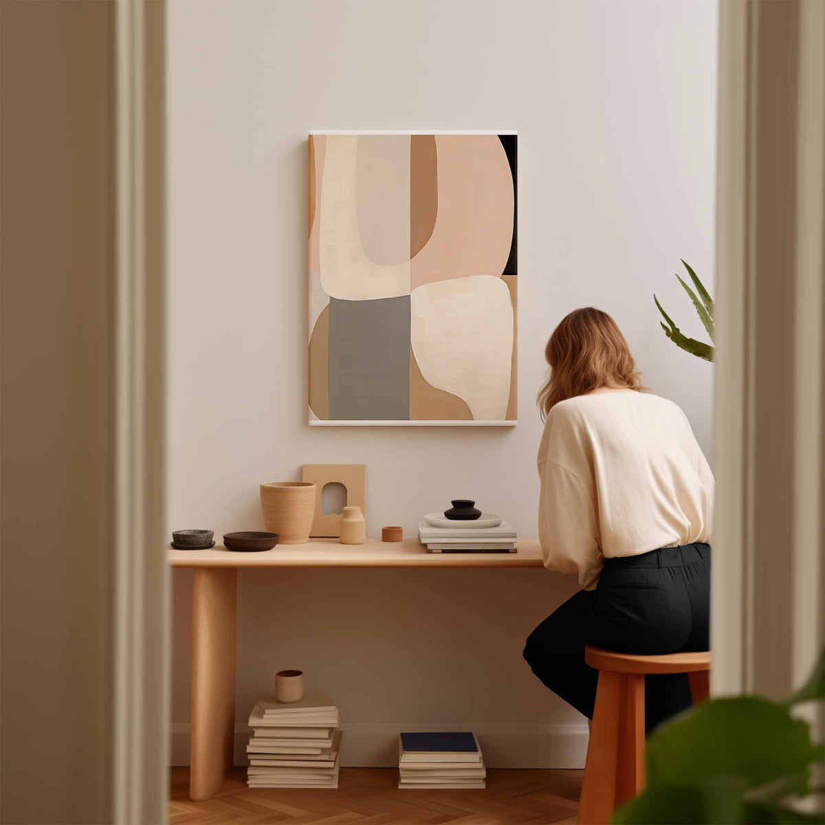 Warm Elegantie Abstract Schilderij – portret kunstwerk als wanddecoratie, afbeelding 17