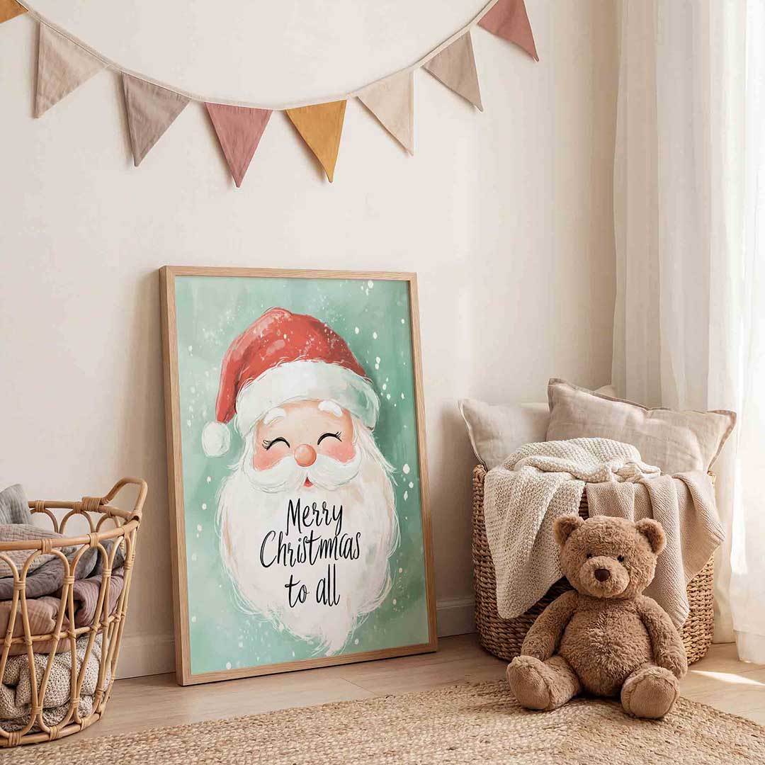 Kerstman met tekst – speelse wandkunst als portret kinderposter