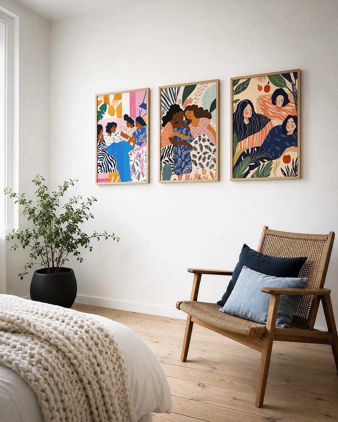 Kleurrijk samenspel posterset – detailweergave – deze posterset in drie delen toont een levendig tafereel