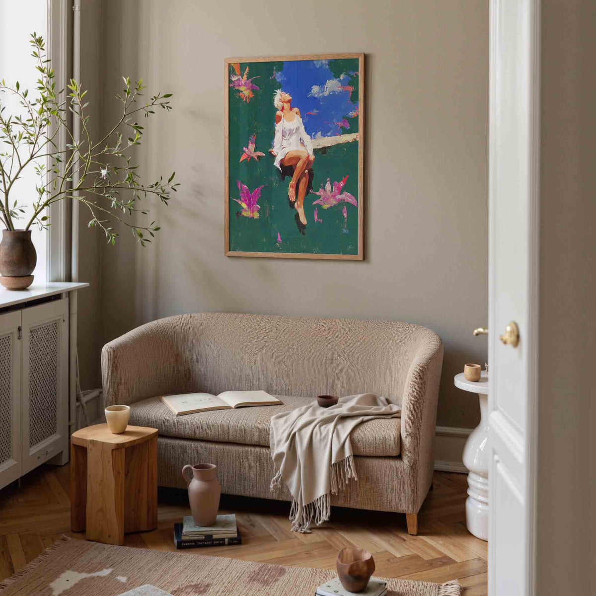 Vrouw in witte jurk – illustratie poster in staand formaat