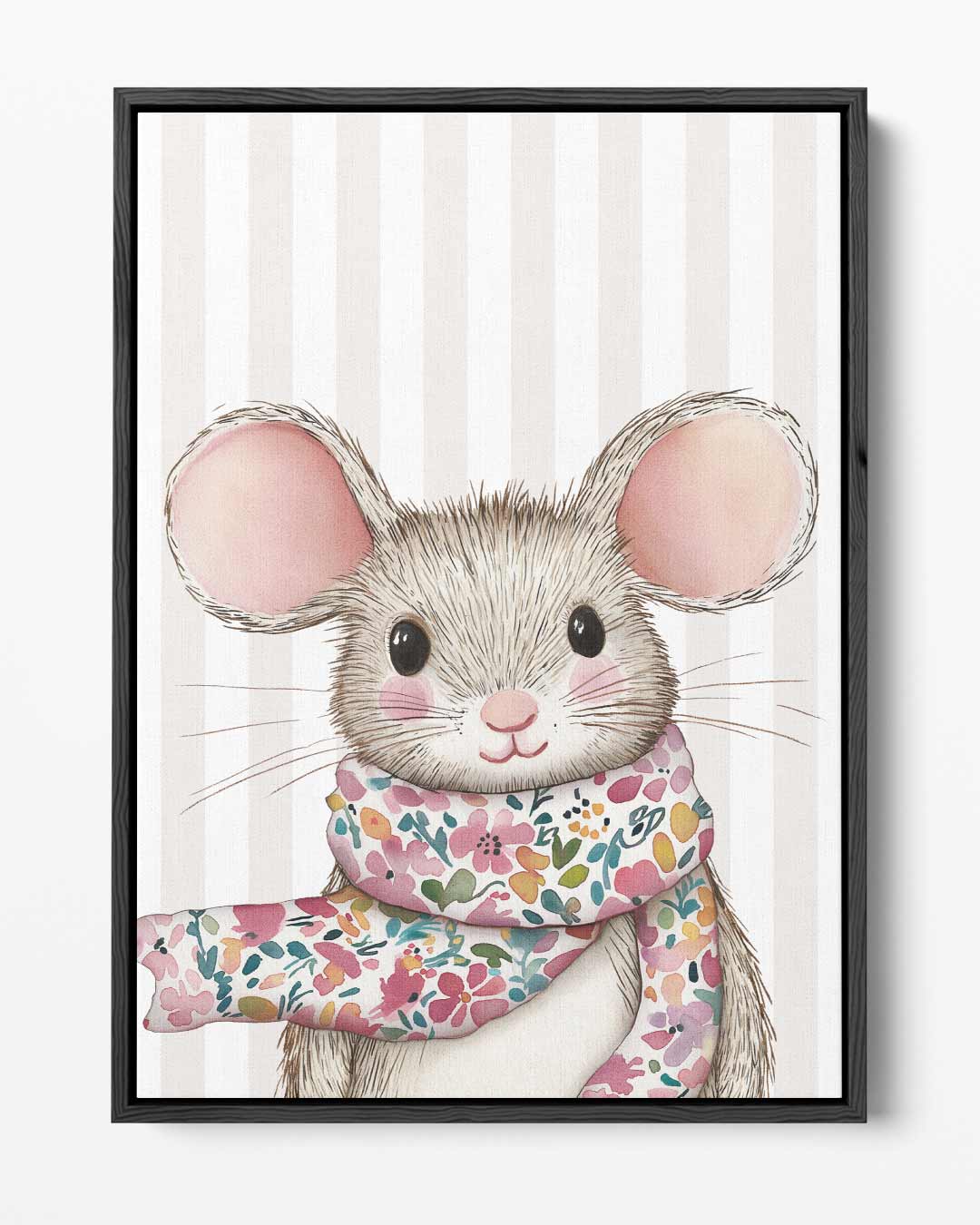 Schattige Muizenillustratie met Sjaal – portret kunstwerk als wanddecoratie
