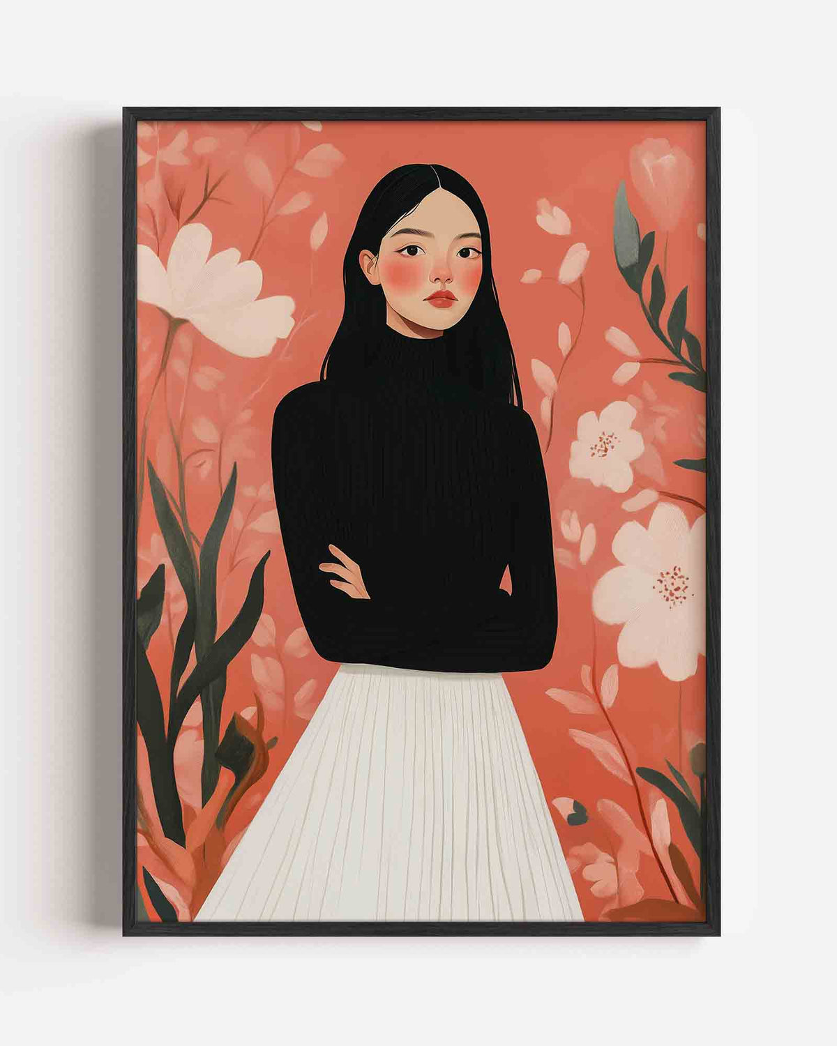 Vrouw met bloemen – moderne portret poster als wanddecoratie