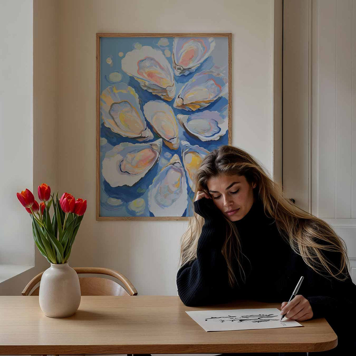 Elegant Oester Kunstwerk – staande muurposter met zomerse uitstraling