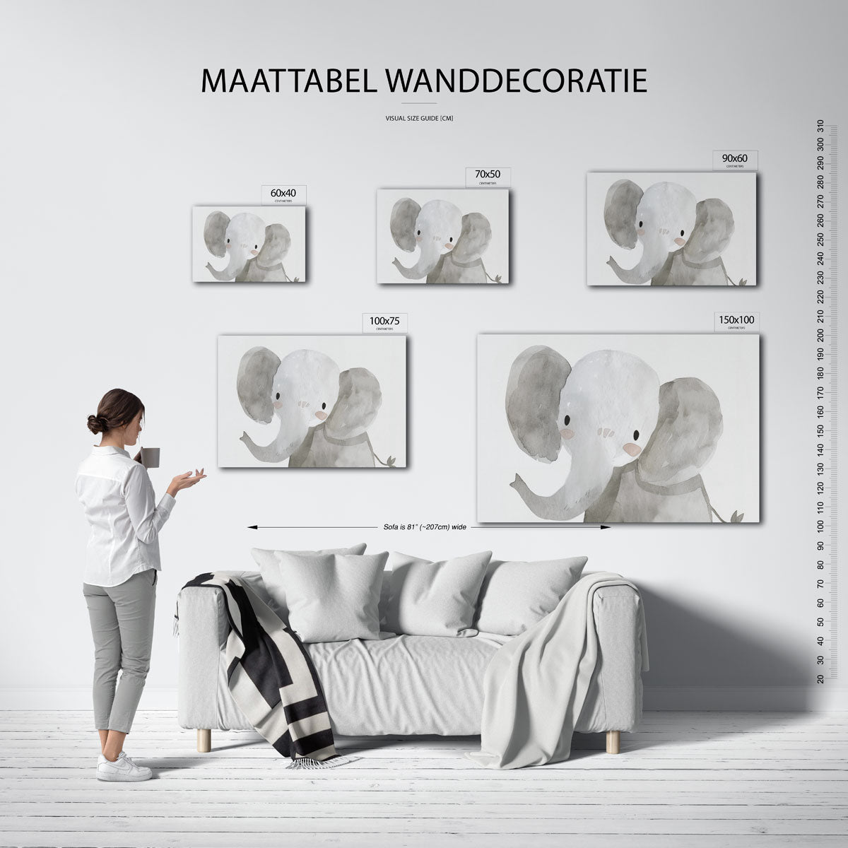Dromerige olifant – moderne liggende wanddecoratie