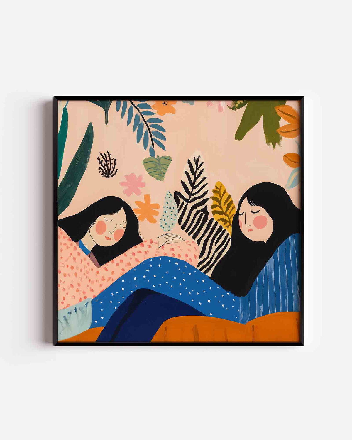 Twee figuren met bladeren – moderne vierkante poster als wanddecoratie