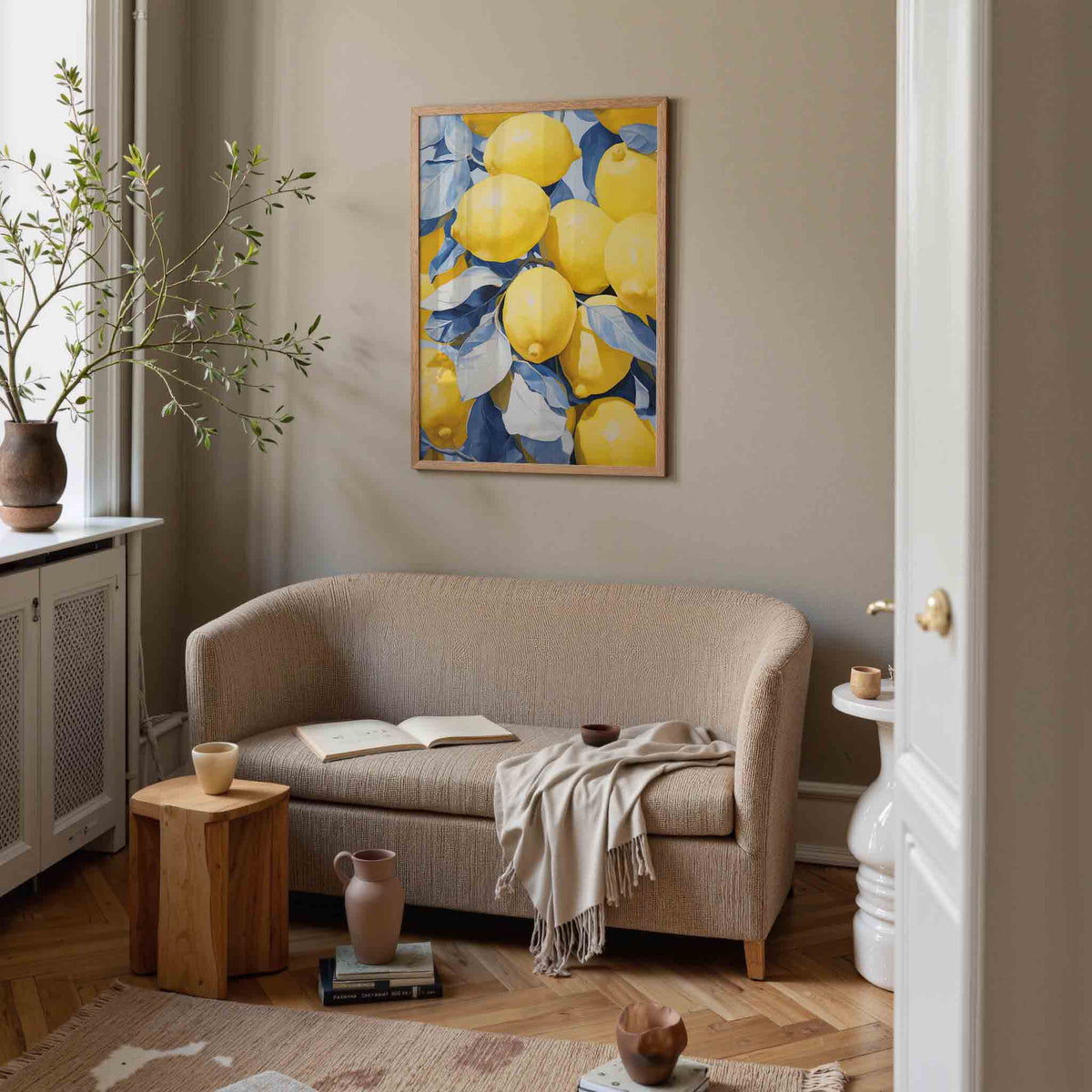 Citroenen en bladeren – botanische poster in staand formaat
