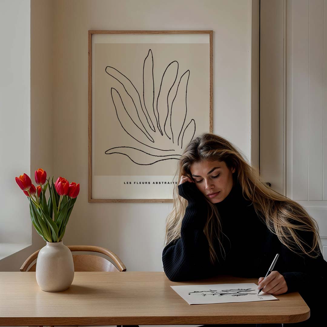 Abstracte Bloemenlijn Posterkunst – staande muurposter met tekst en typografie