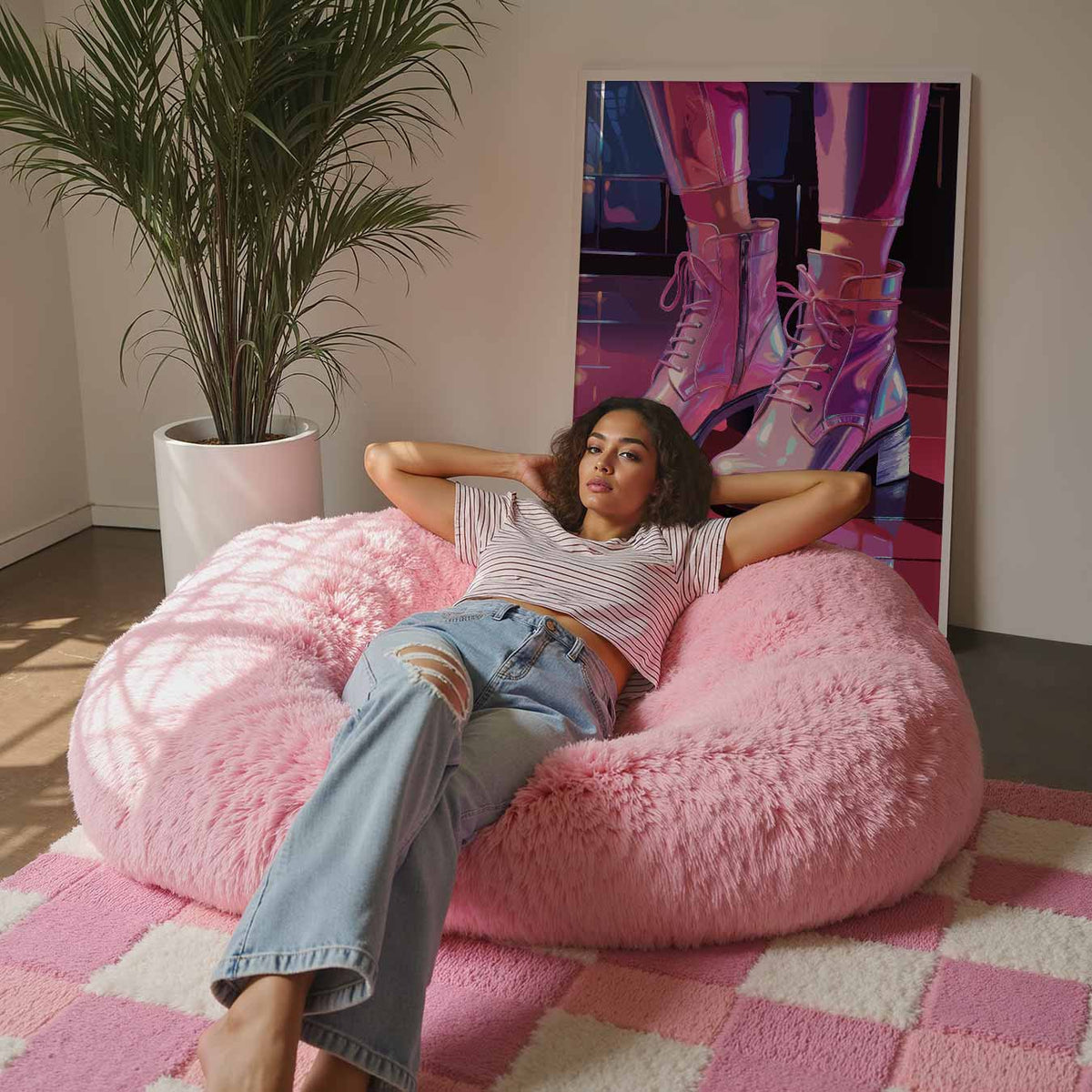 Trendy Roze Enkellaarzen – zomerse wandkunst als portret poster