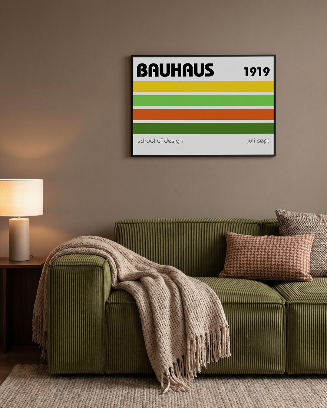 Kleurstroken en tekst – geometrische Bauhaus poster in liggend formaat