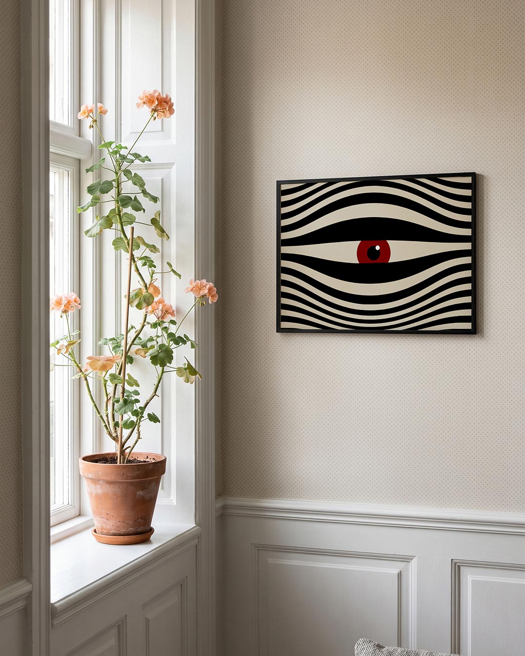 Golvend lijnenspel – liggende Bauhaus poster voor aan de muur