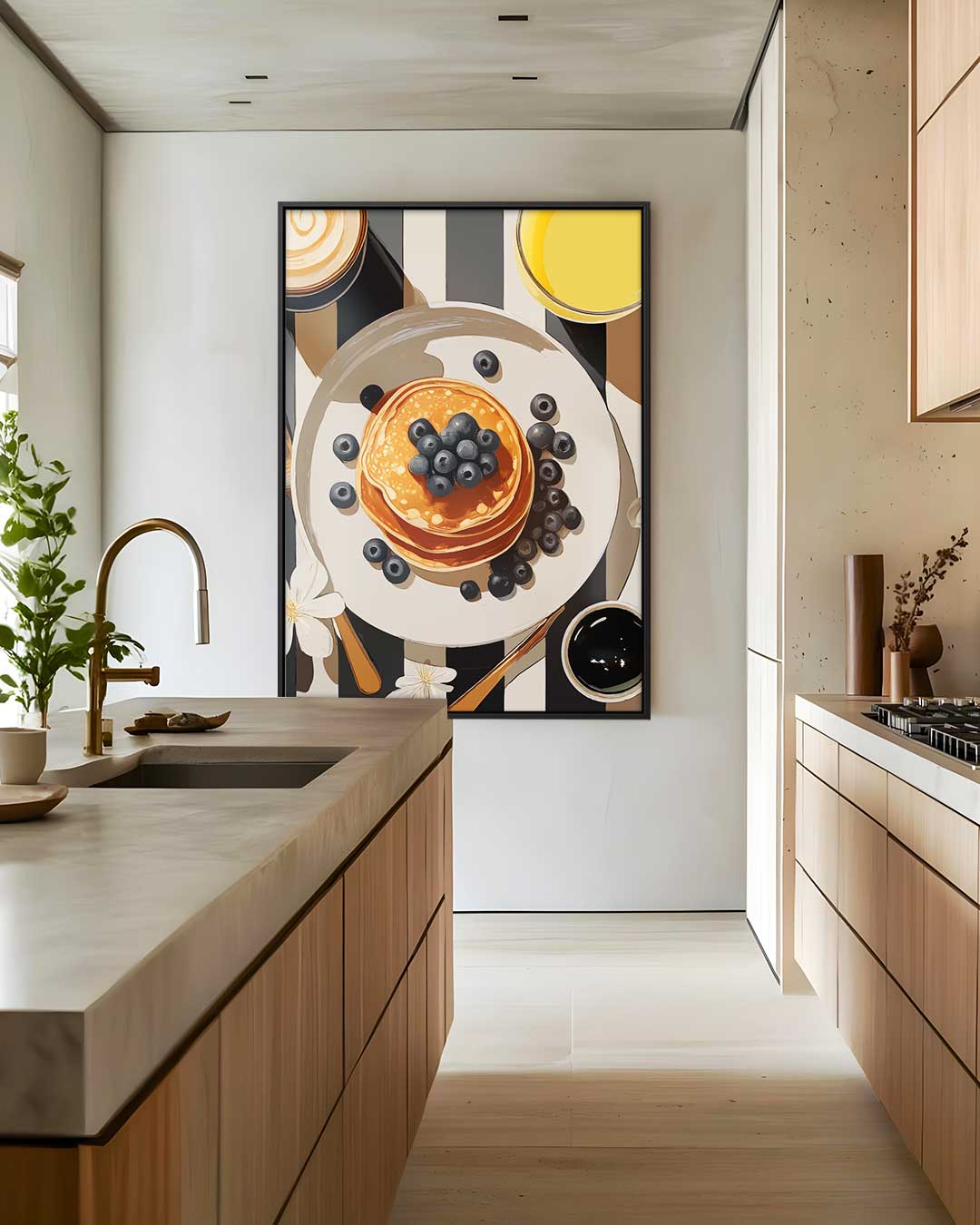 Ontbijtverrukkingen met Pannenkoeken en Bessen – staand kunstwerk voor modern interieur