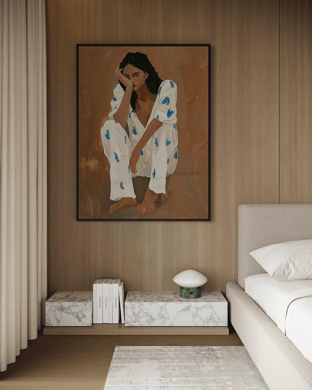 Reflectieve vrouw – kunstwerk op canvas, dibond of plexiglas