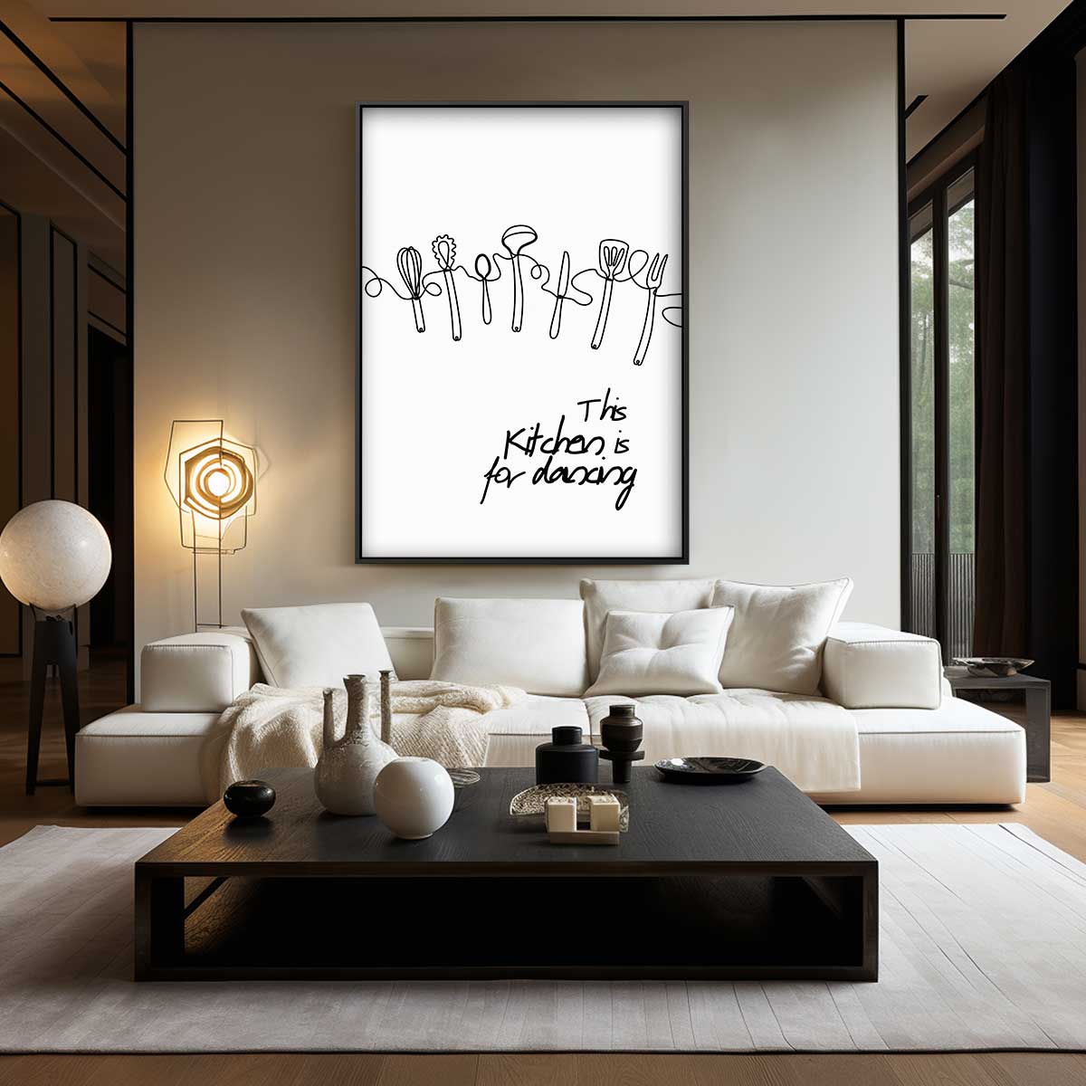 Dansende Keukentools Print – plexiglas wanddecoratie in portret formaat