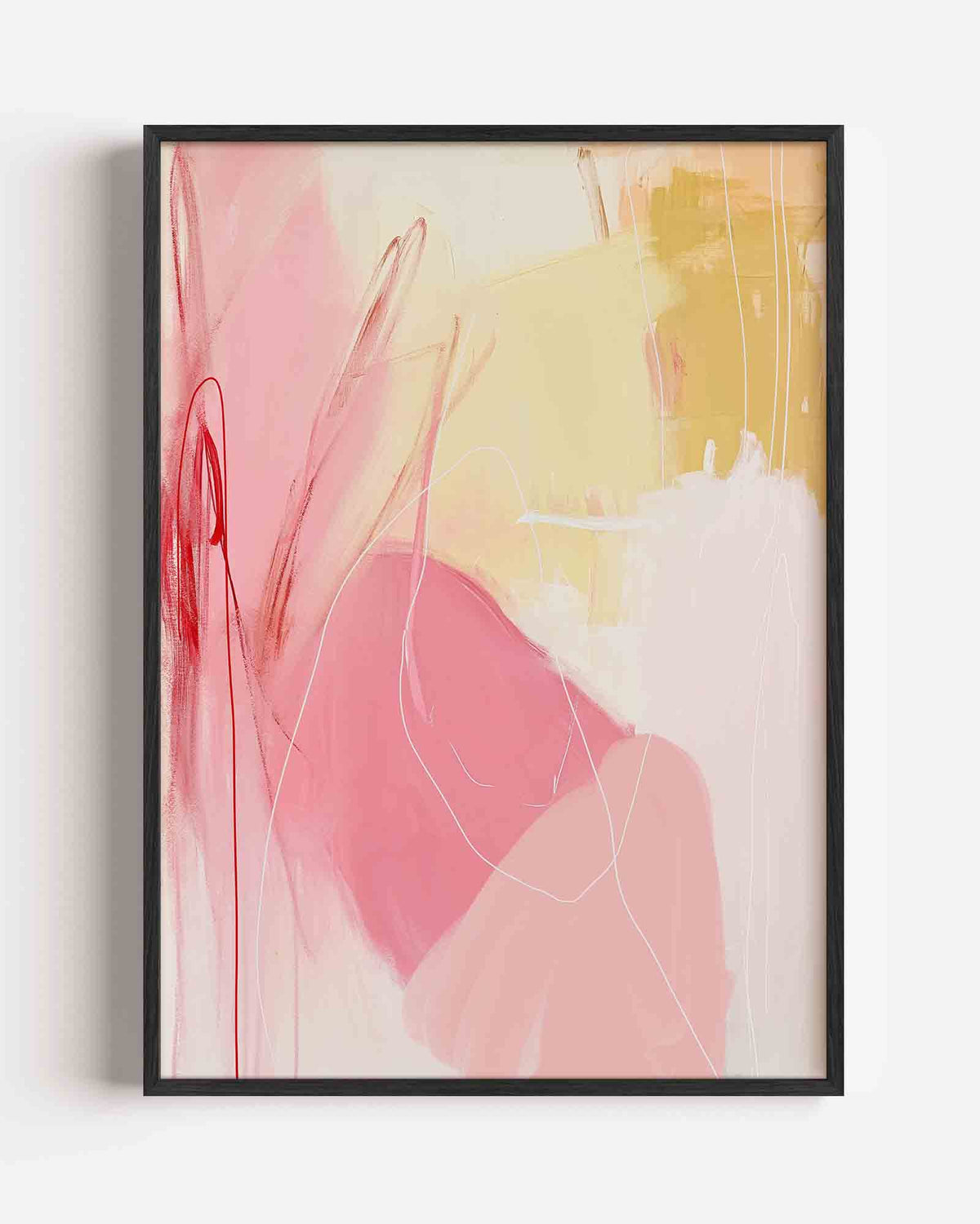 Abstracte roze en gele – Kunst & Design poster als staande wanddecoratie