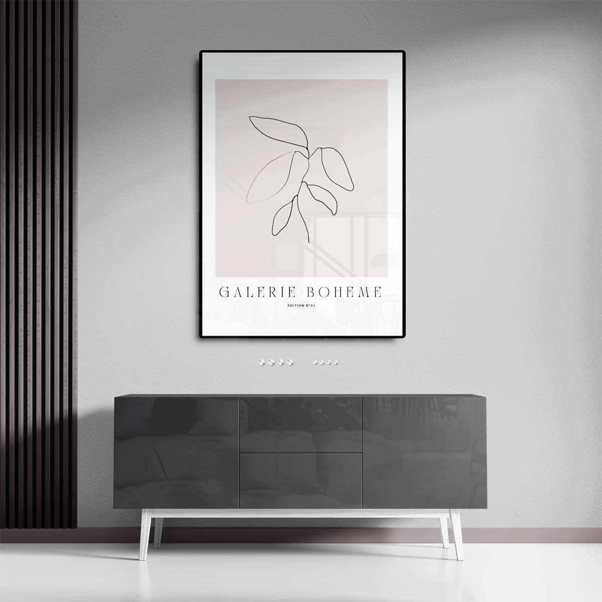 Minimalistische Lijntekening van Bladeren – dibond kunstwerk als wanddecoratie