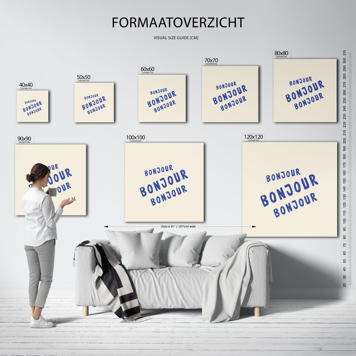 Bonjour herhaling – vierkante muurposter voor keuken of eethoek