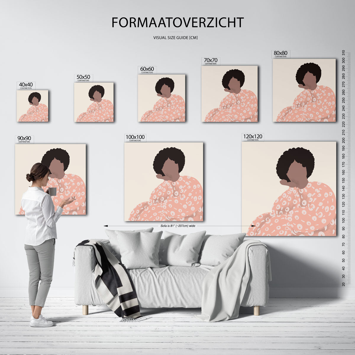 Figuur met patroon – vierkante muurposter met vrouwelijk portret