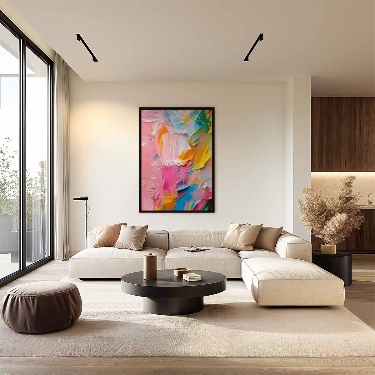 Kleurenexplosie Abstracte Schilderij – staand kunstwerk voor modern interieur