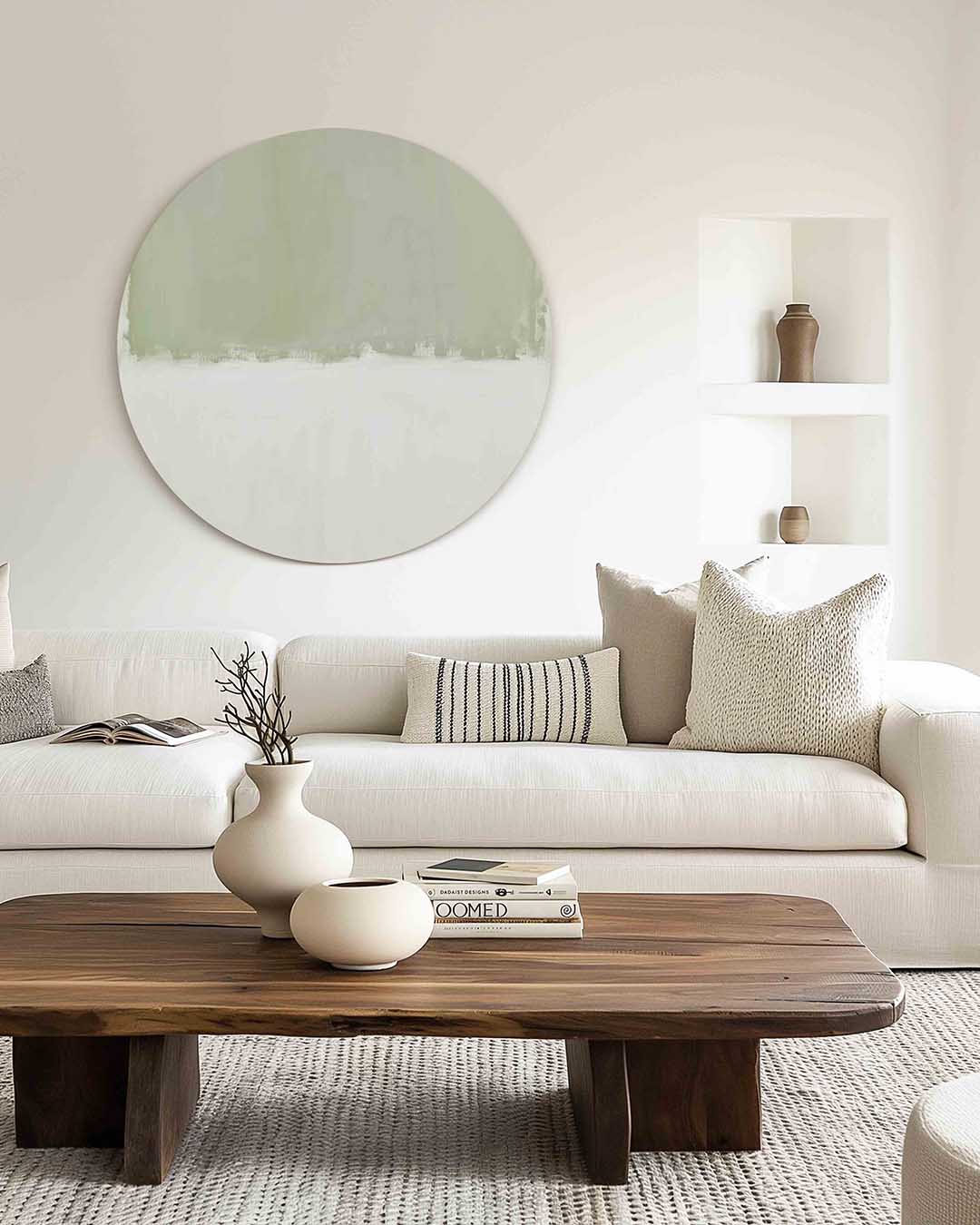 Groene en witte – muurcirkel met kleur en vormen voor aan de muur