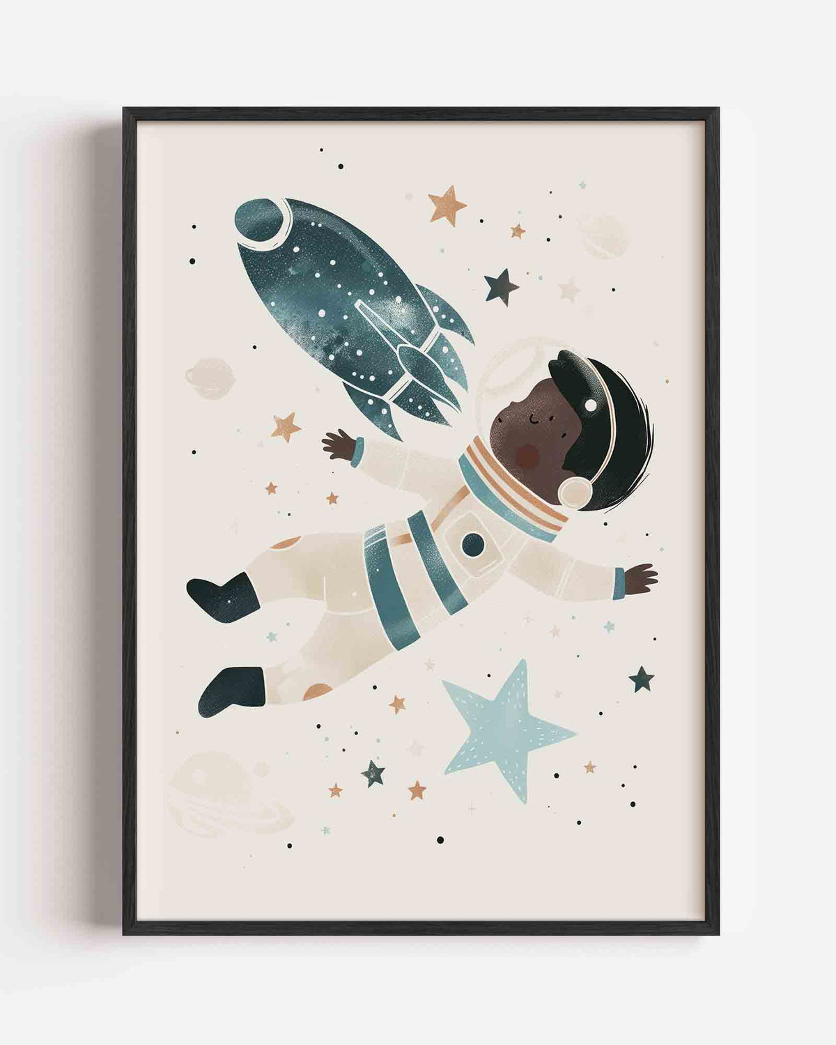 Astronaut en raket – kids portret poster als wanddecoratie