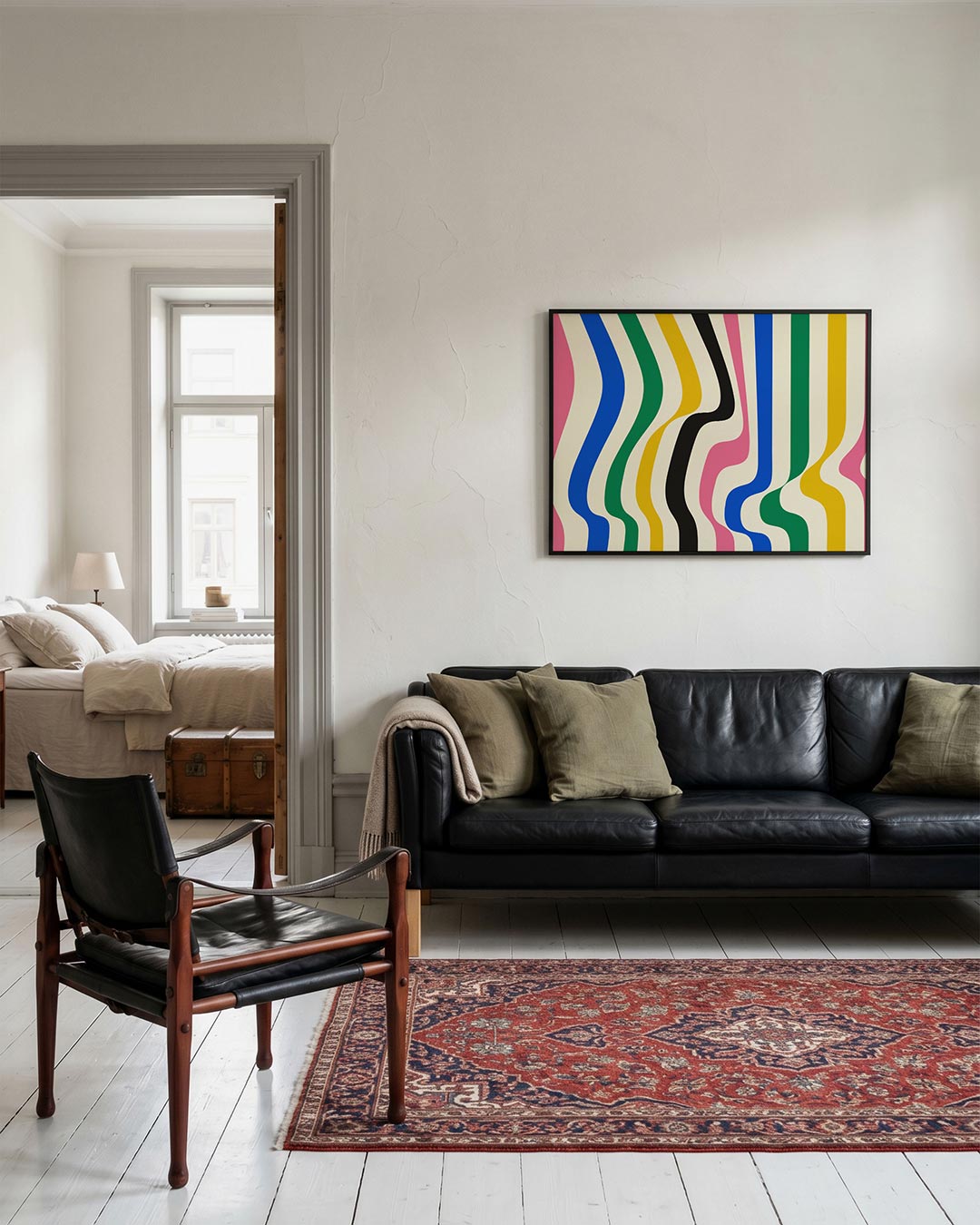 Golvend lijnenspel – geometrische Bauhaus poster in liggend formaat