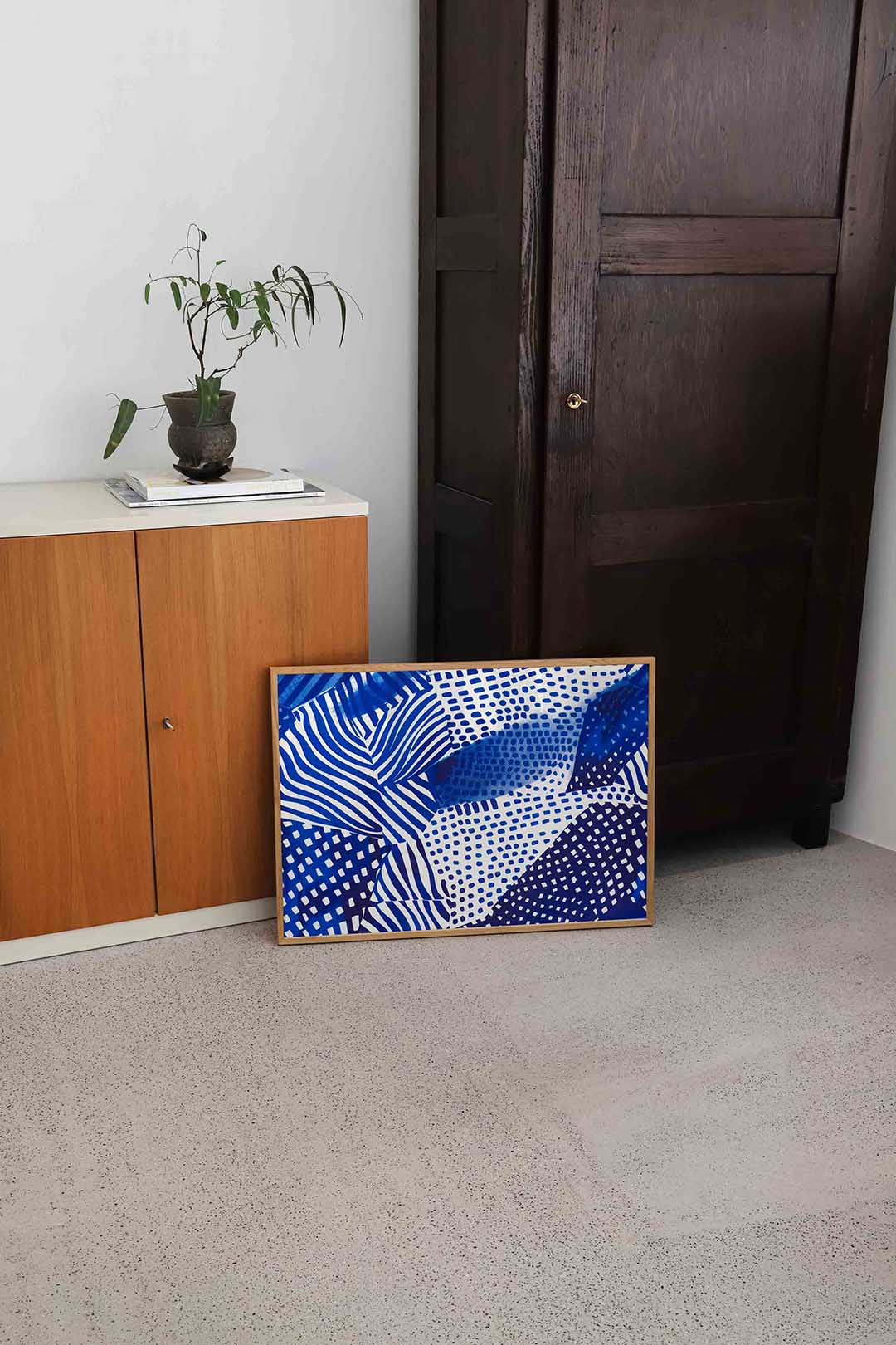 Abstracte blauwe patronen – hedendaagse illustratie als liggende poster
