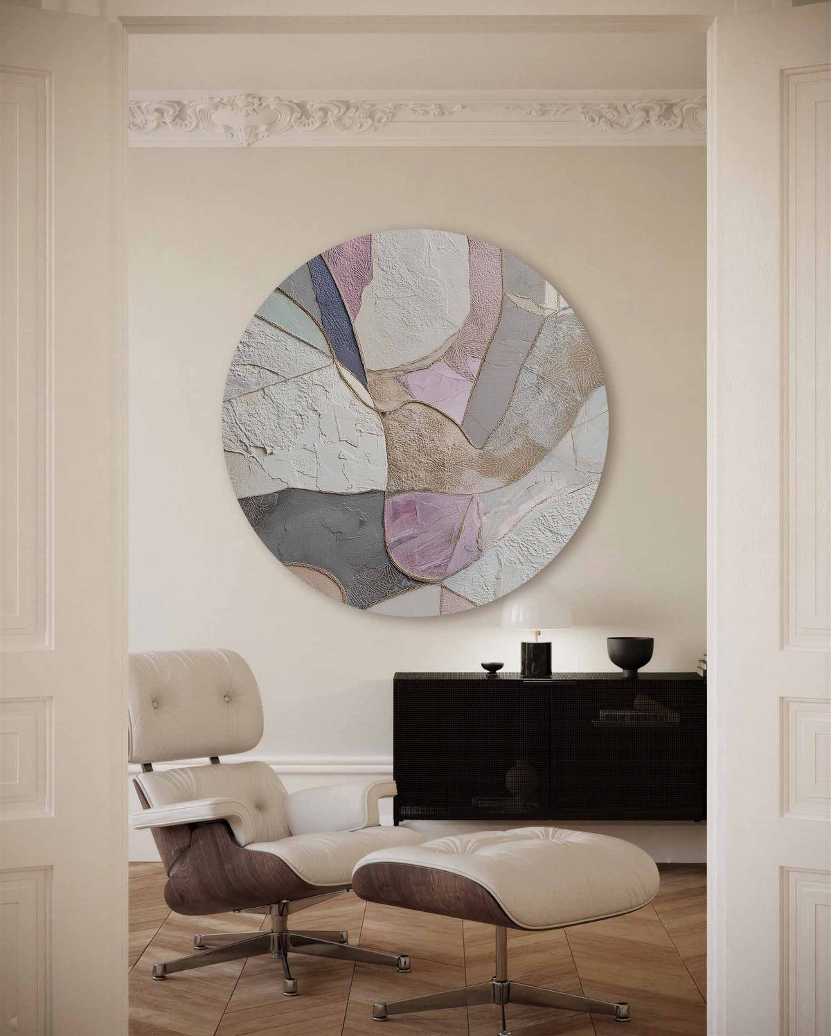 Abstracte vormen – portret muurcirkel als ronde muurdecoratie