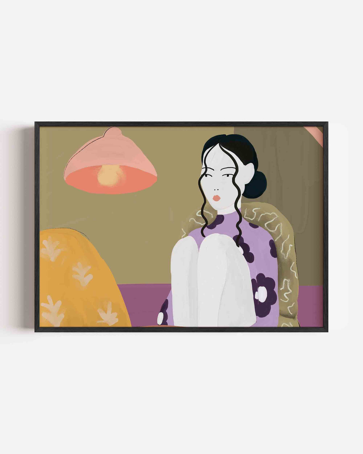 Vrouw met lamp – hedendaagse illustratie poster in landscape formaat