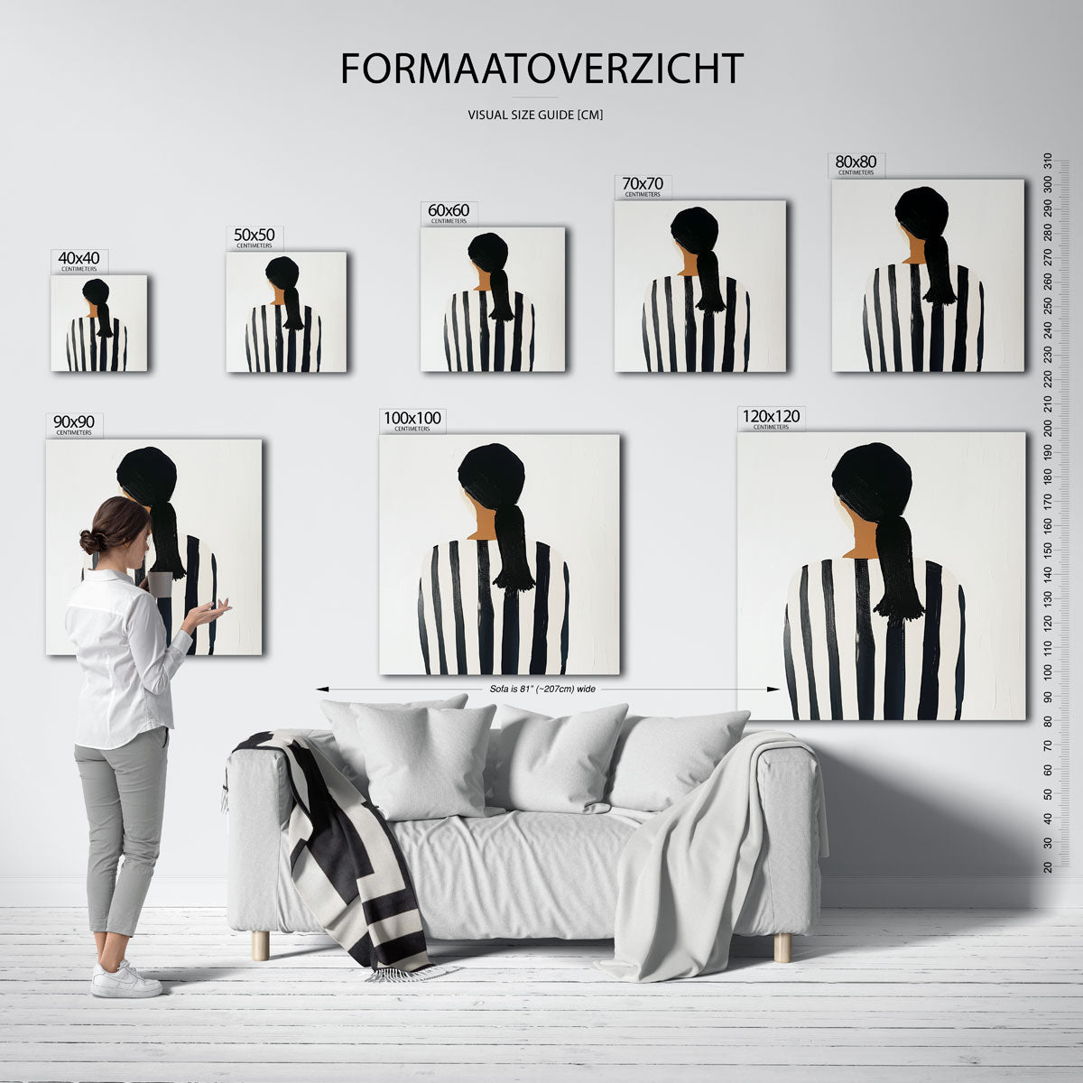 Vrouw met gestreepte trui – vierkante muurposter met vrouwelijk portret