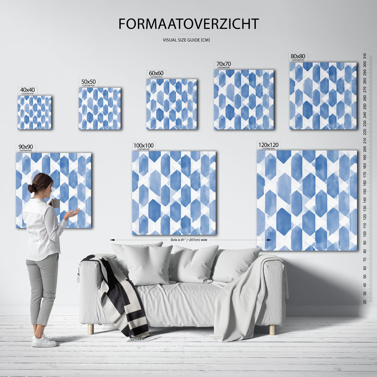 Blauwe geometrische vormen – vierkante muurposter met kleurrijke vormen