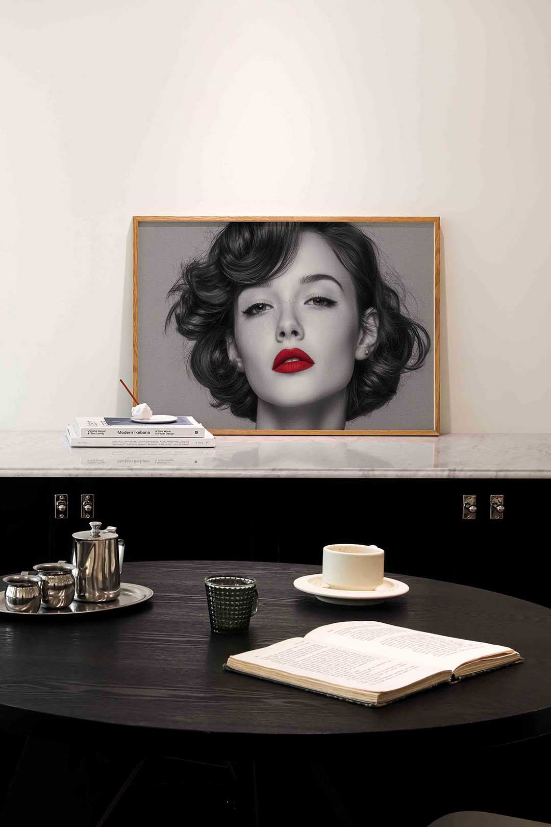 Portret met rode lippen – portret poster in liggend formaat