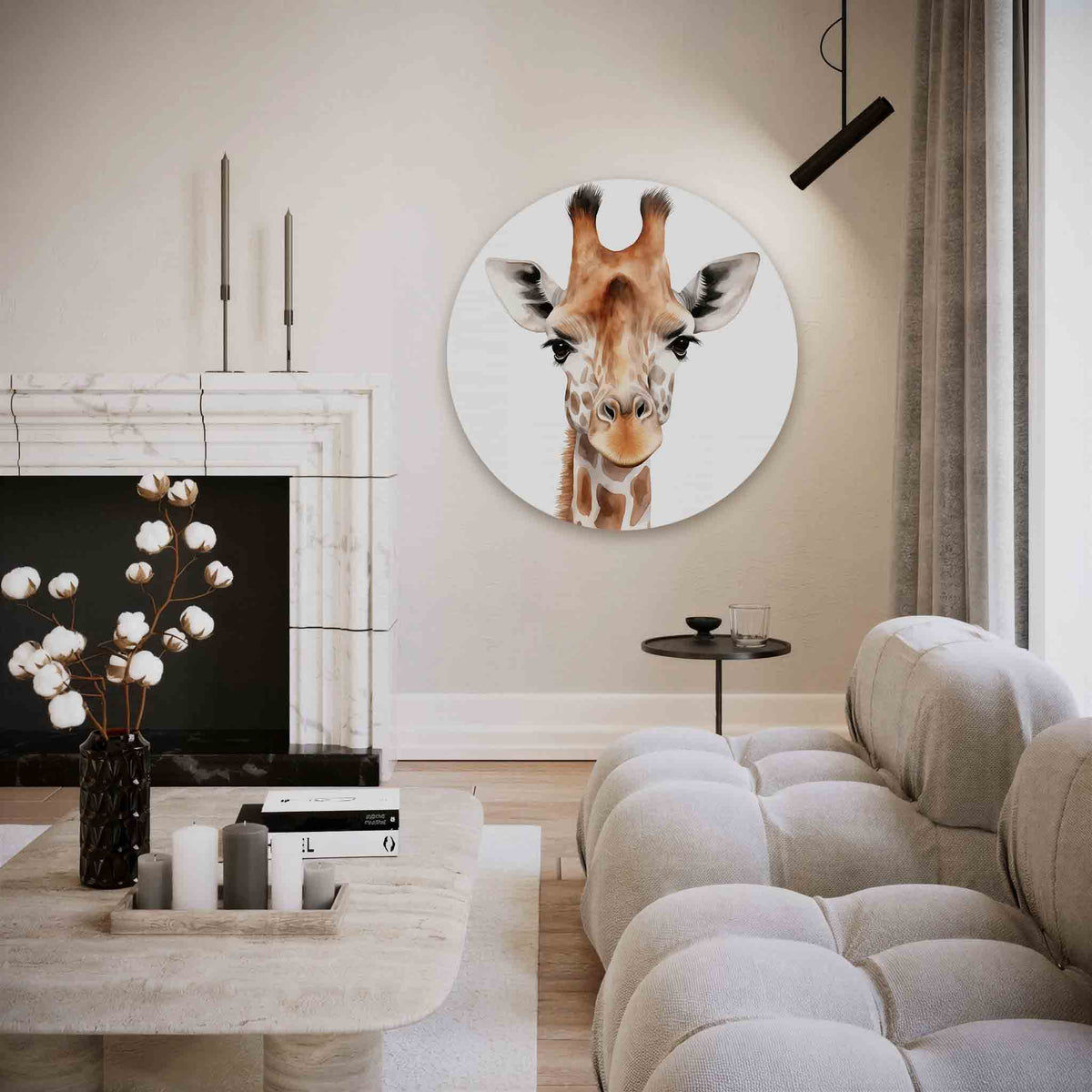 Giraffe portret – vrouwelijk portret muurcirkel als wanddecoratie