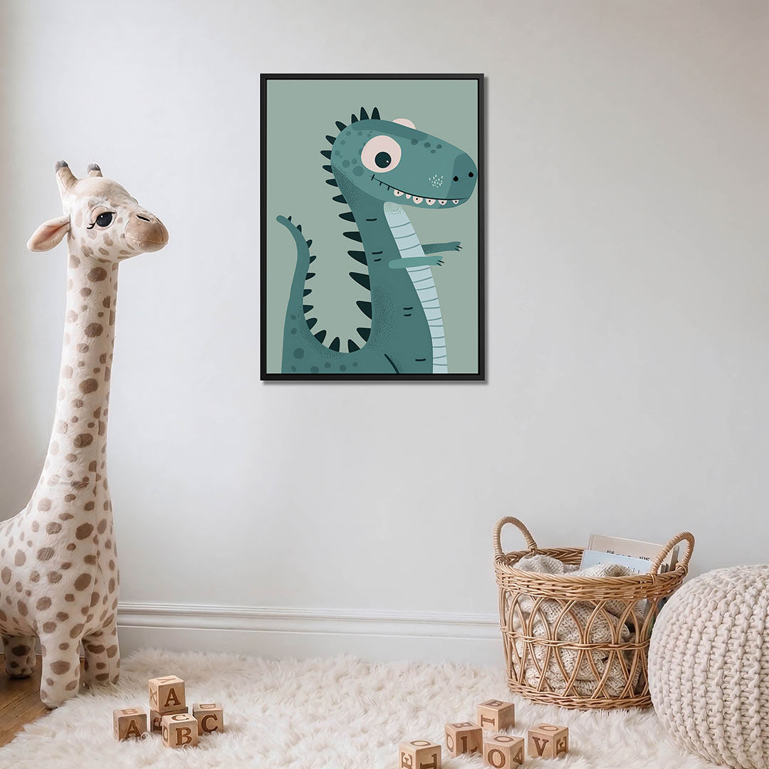 Speelse dinosaurus illustratie – moderne staande wandkunst