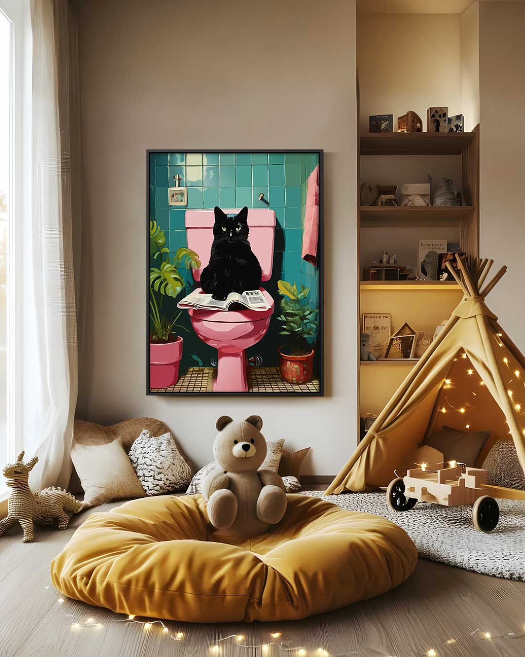 Kat op de Troon – canvas wanddecoratie in portret formaat