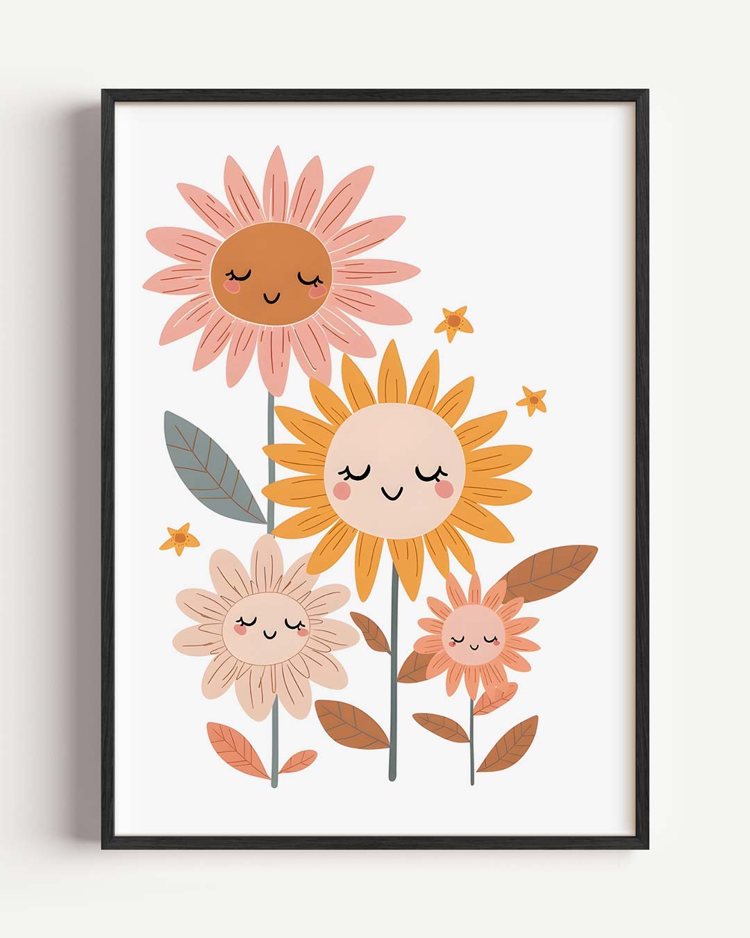 Schattige Bloemenfamilie – kids portret poster als wanddecoratie