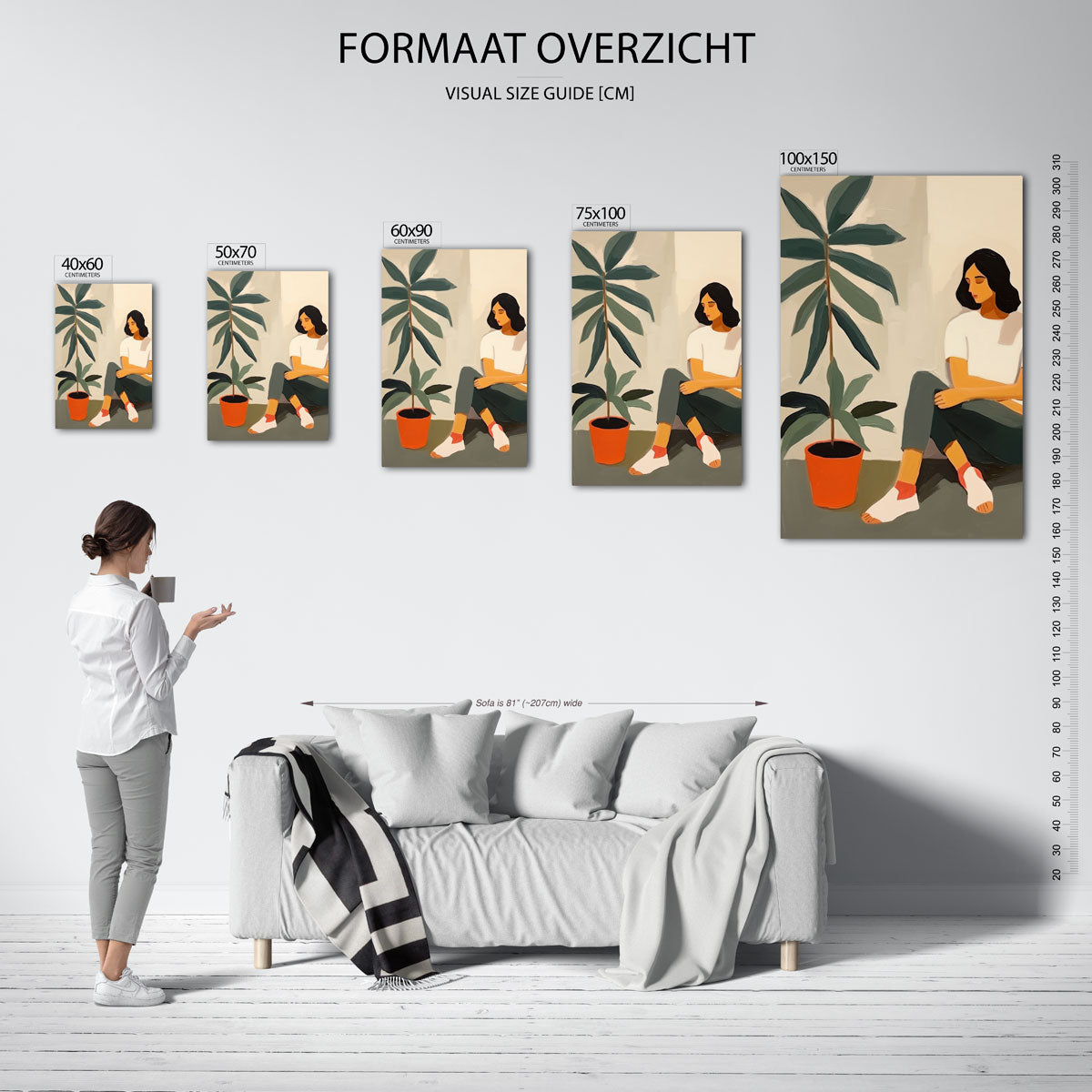 Vrouw met plant – staande wanddecoratie van WallArtistic
