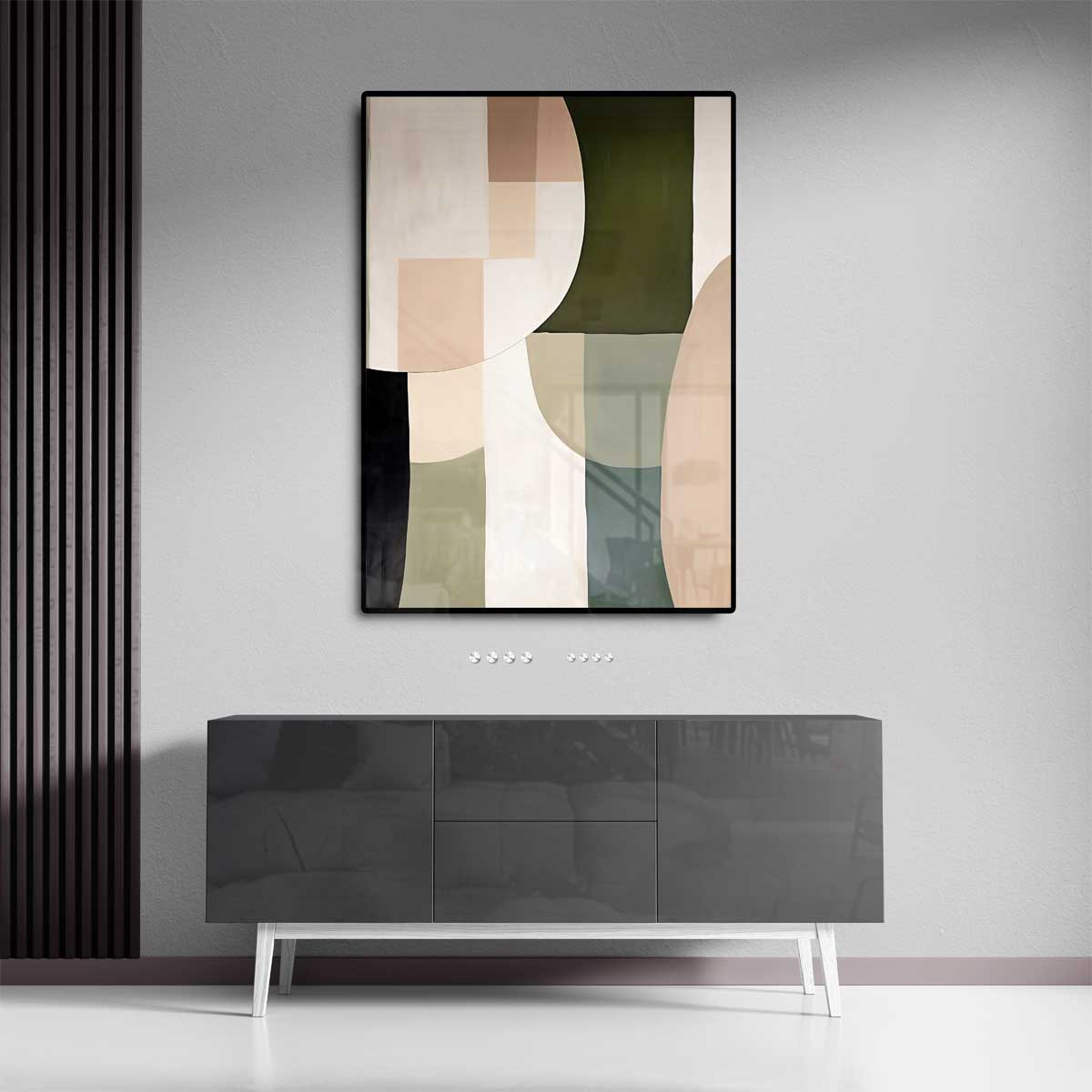 Harmonische Abstractie in Aardetinten – staande wandkunst voor woonkamer of interieur