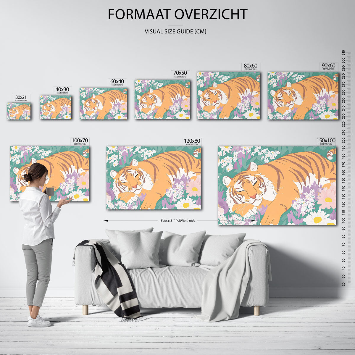Slapende tijger – liggende muurposter met dierenthema
