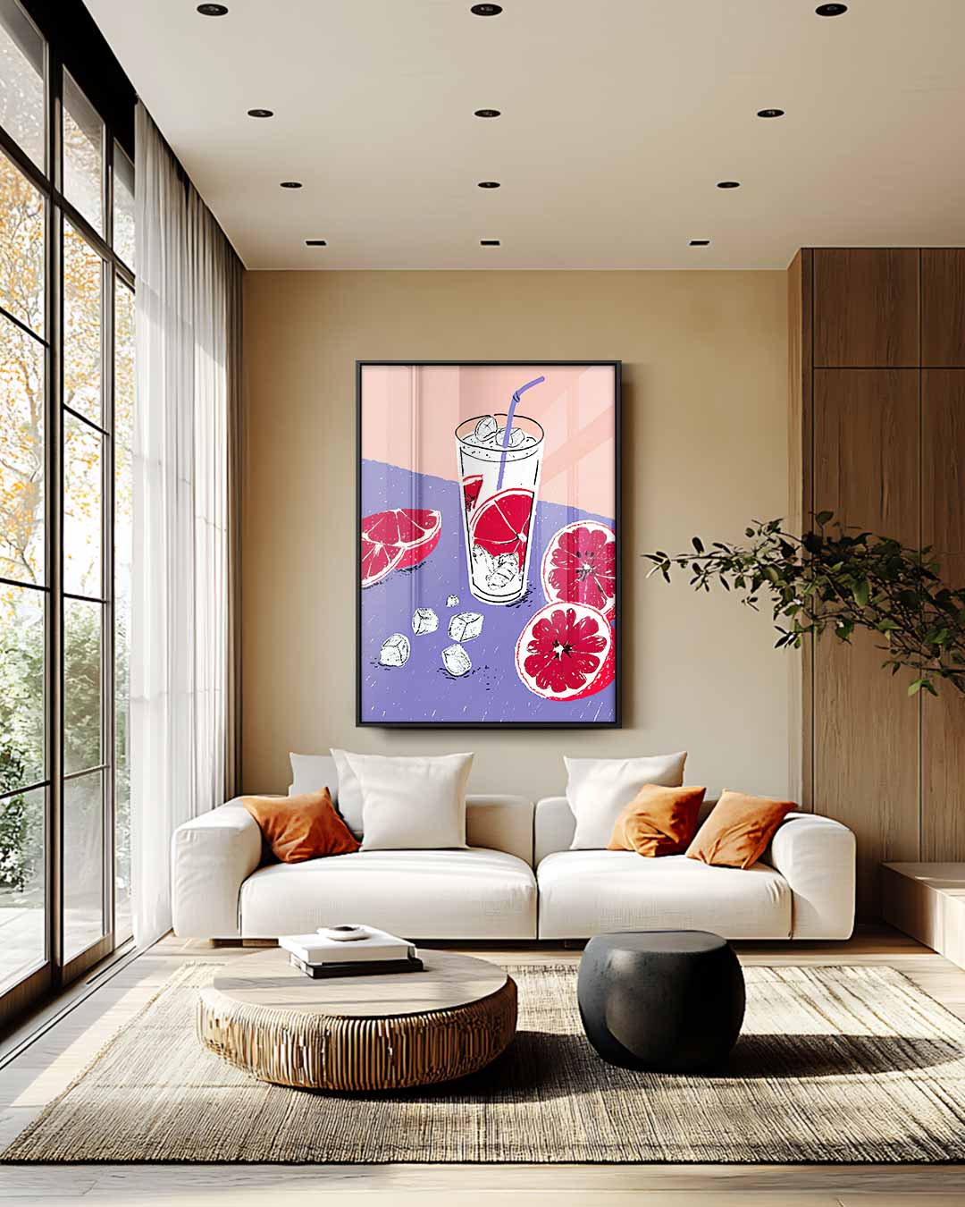 Zomers Grapefruit Avontuur – plexiglas wanddecoratie in portret formaat