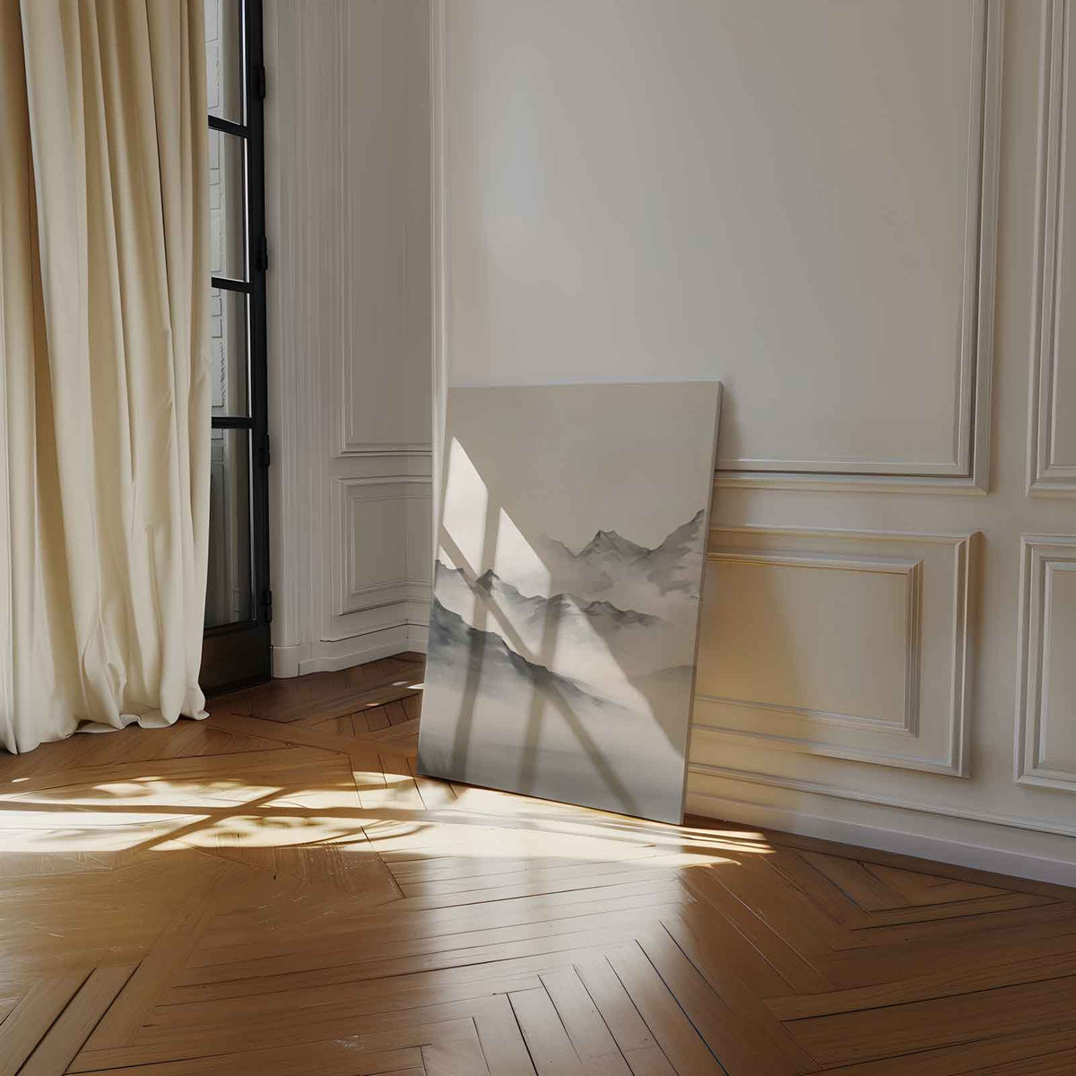 Sereen Berglandschap in Mist – staand kunstwerk voor modern interieur