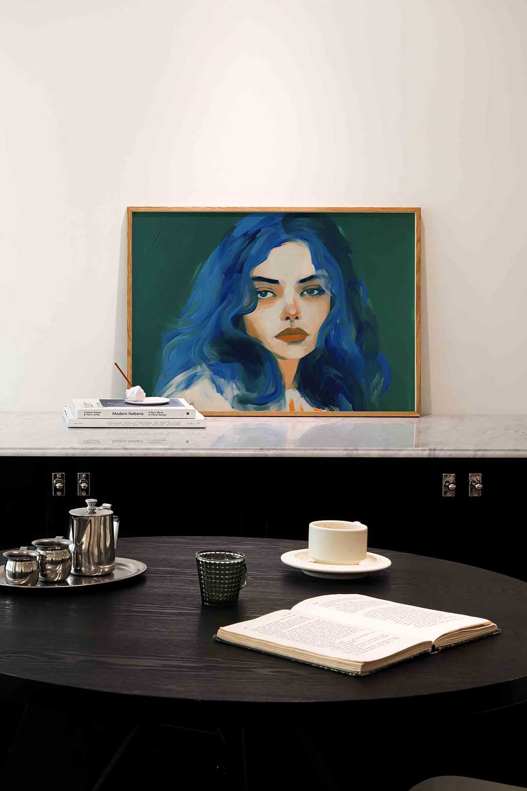 Vrouw met blauwe haren – portret poster in liggend formaat