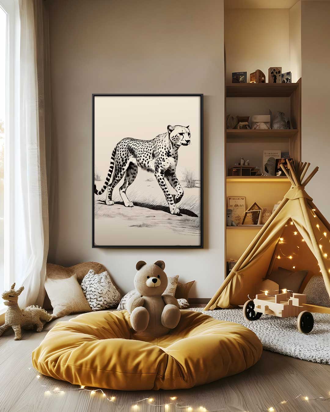 Maestoso ghepardo nella savana opera d'arte