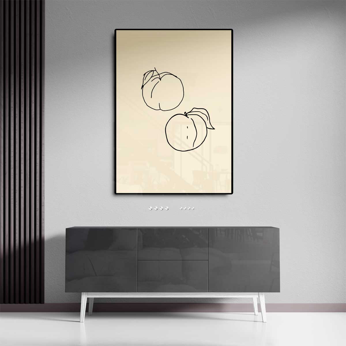 Lijndansende Perziken – canvas kunstwerk als wanddecoratie