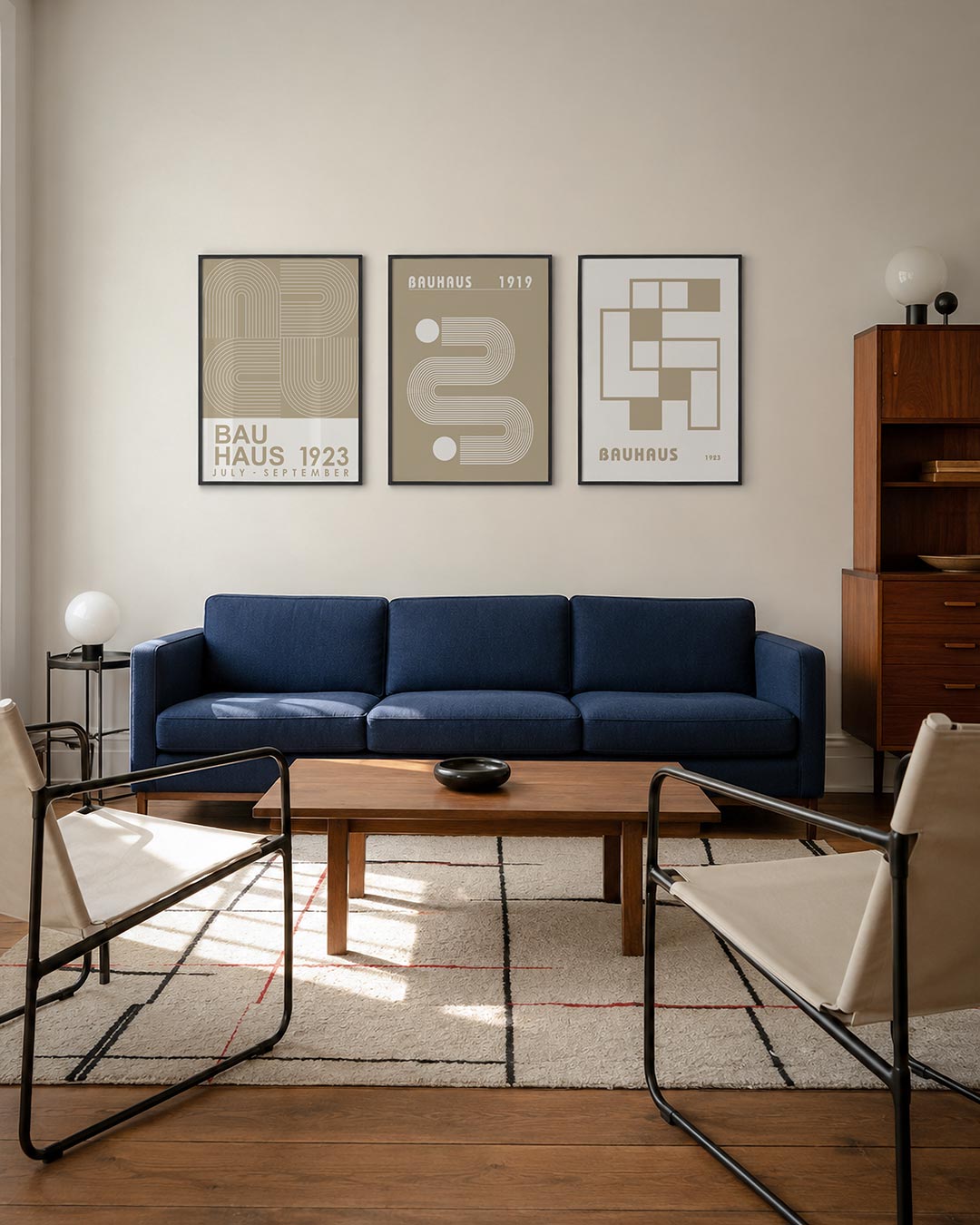 Lijnen en vormen driedelige posterset – deze posterset in drie delen toont een spel van gebogen en rechte lijnen op een beige