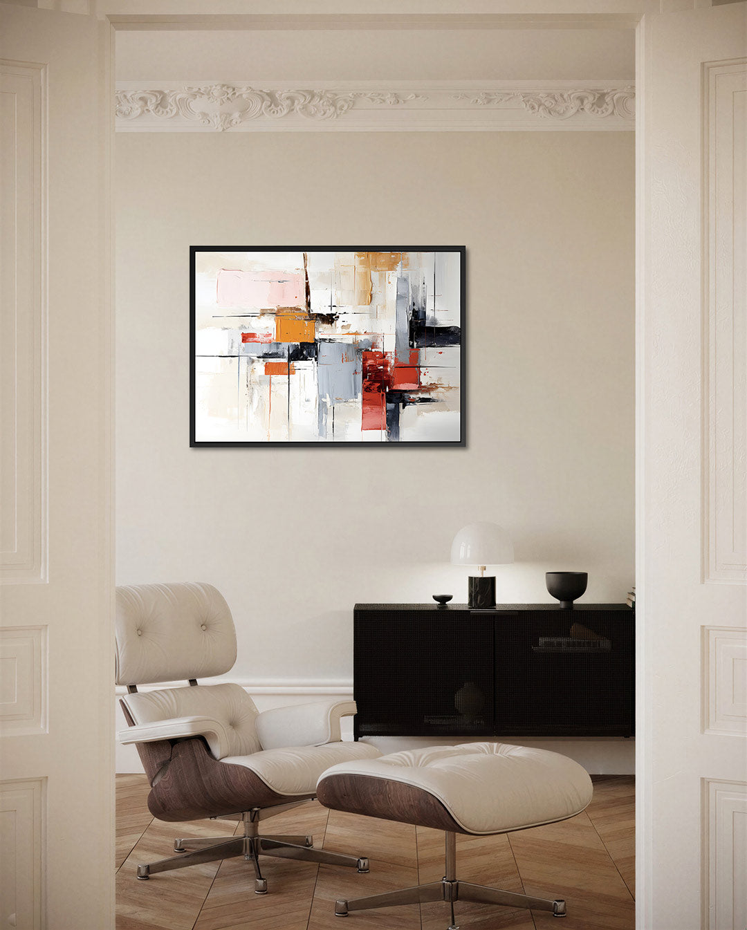 Geometrische kleurencompositie – Dynamische – liggende wanddecoratie